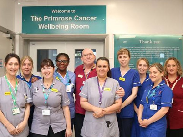 Pictured left to right: Micky McNiffe, Clinical Support Worker (CSW), Shianne Becker, Chemotherapy Nurse (CN), Rachel Fenney (CSW), Nicholene Vassell (CN), Neil McKay, Chemotherapy Nurse Practitioners (CNP), Salma Chaudhry (CSW), Charlottle Crowther (CN), Nicola Evans (CN), Amber Cullen (CN), Becky Tellwright (CNP)