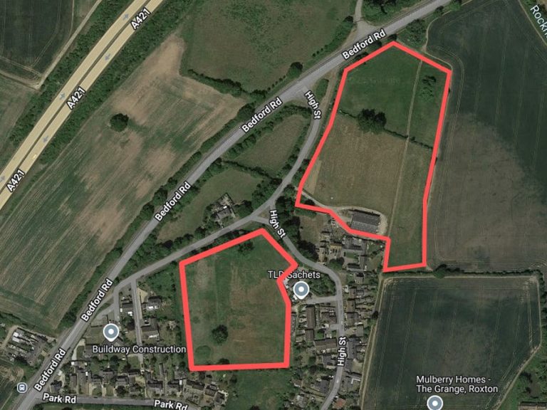 Approximation of the two parts of the proposed development Screenshot Google My Maps Map Data (C)2025 Imagery (C)2025 Maxar Technologies Image: LDRS