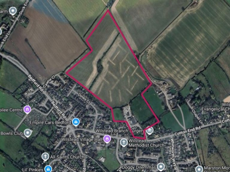 Approximate site boundary Screenshot of new homes application in Wilstead