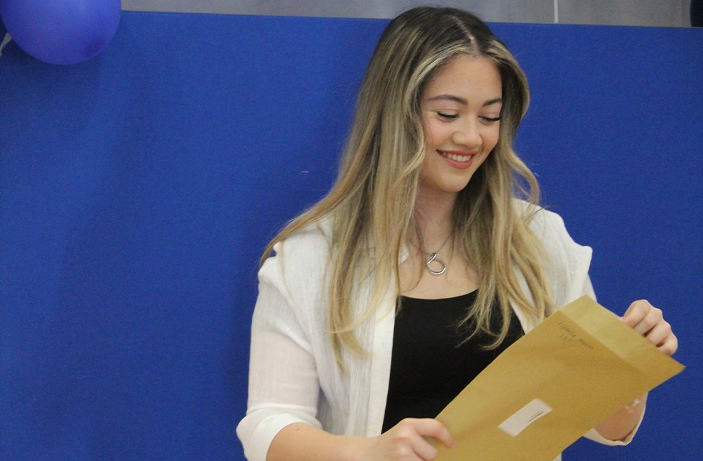 Wixams Academy student Isabella opening her results. Image- Wixams Academy