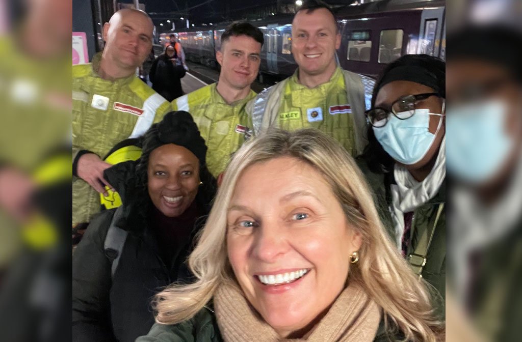 Yvie Burnett after she and fellow passengers were rescued from the stuck lift at Bedford Station. Image: Yvie Burnett