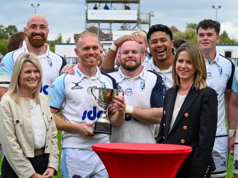 Bedford Blues captain, Alex Day with the Bedfordshire Cup Sept 2025