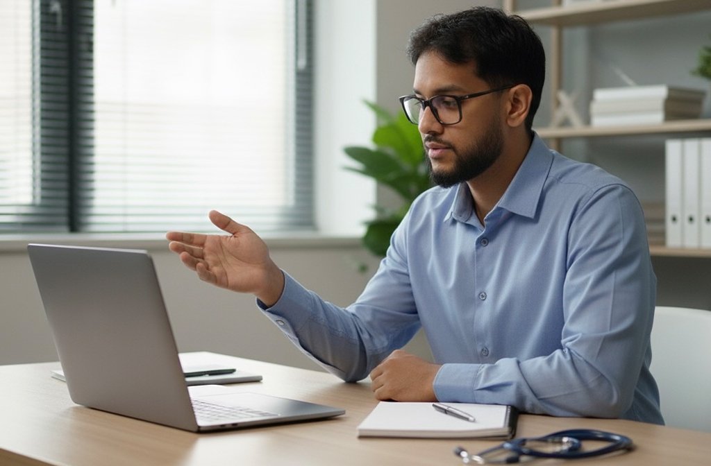 A doctor speaking to a patient online. Image: AccessGP