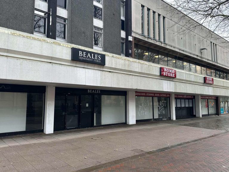 Beales is now half clean after Panther Plc cleaned the part they own, but the council has yet to complete the job on the side they're responsible for. Image: Bedford Independent