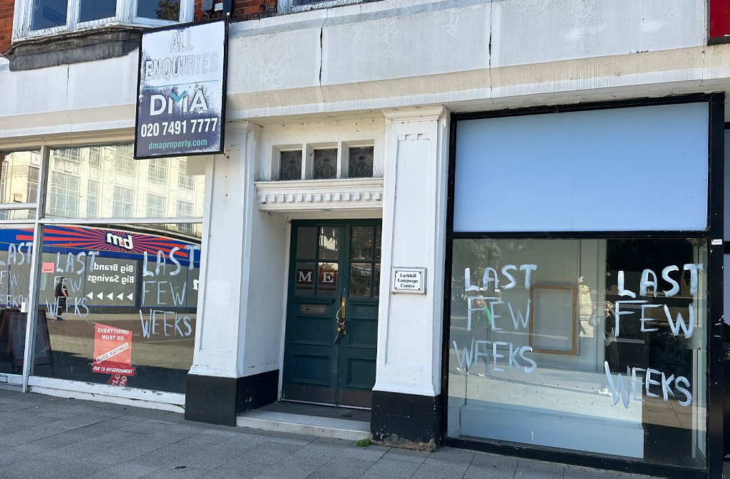 The windows of the former Beales store on Harpur Square are daubed with paint and dirty