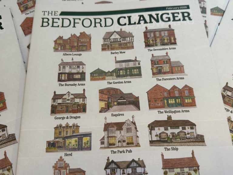 Bedford Clanger 'pubs of Bedford' cover. Illustration by Robyn Caley