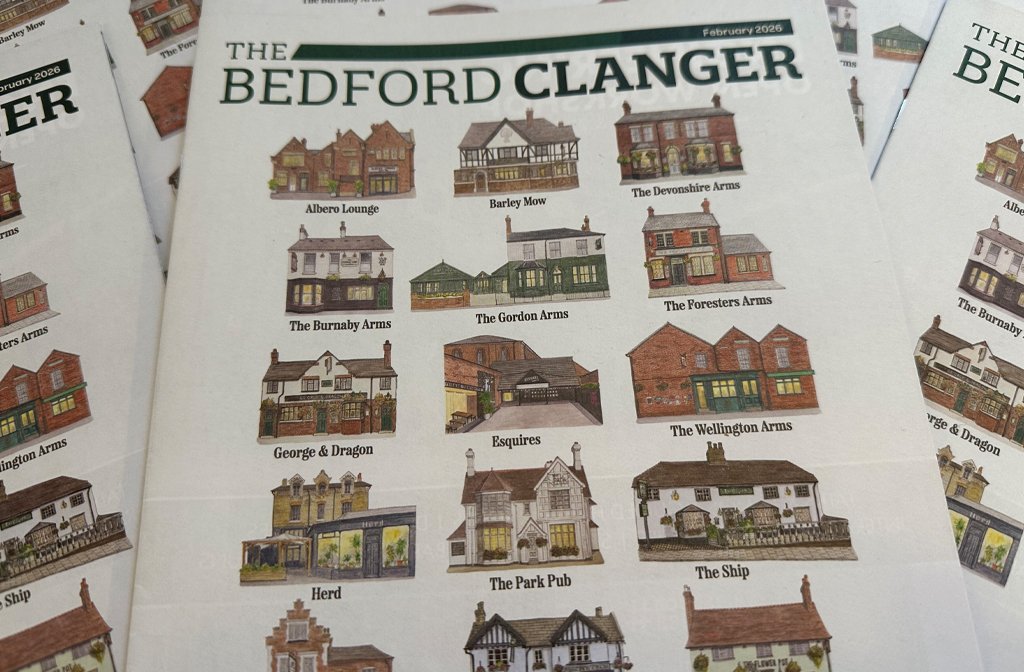 Bedford Clanger 'pubs of Bedford' cover. Illustration by Robyn Caley