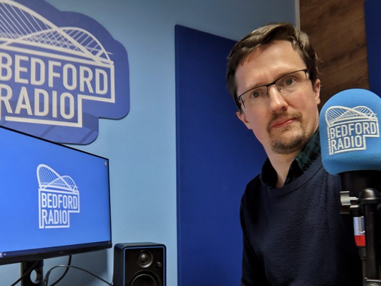 Bedford Radio's John Kell in the studio. Image Bedford Radio