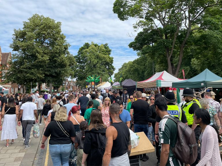 Bedford River Festival stalls and crowds along The Embankment Image Bedford Borough Council
