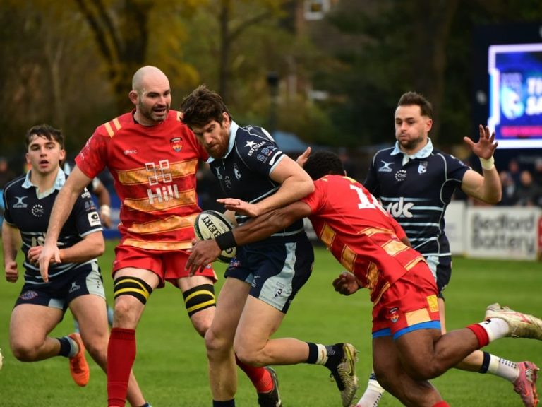 Michael Le Bourgeois evades a tackle against Cambridge at Goldington Road in December 2025