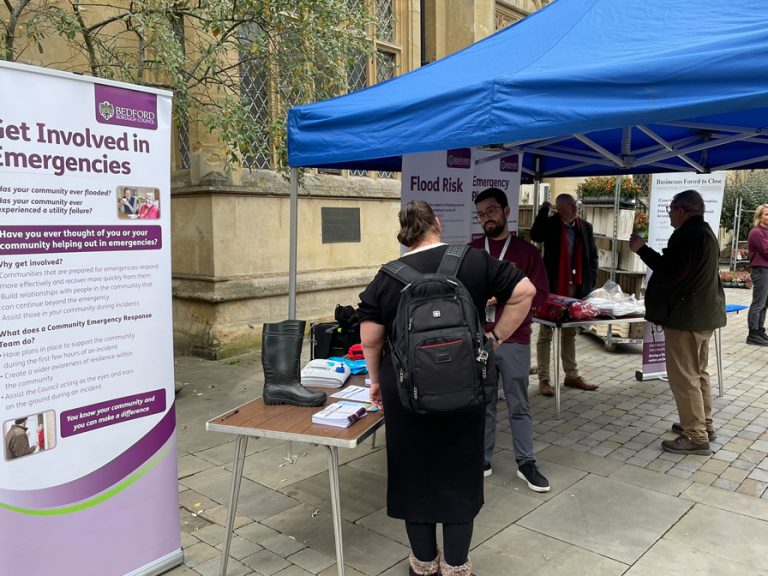 Flood Action Week stand in Harpur Square, Bedford October 2025 Image Bedford Borough Council