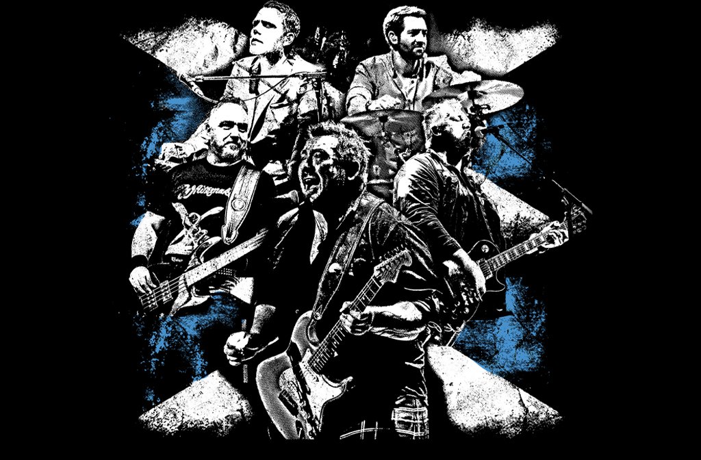 A black and white montage of members of the blues band King King