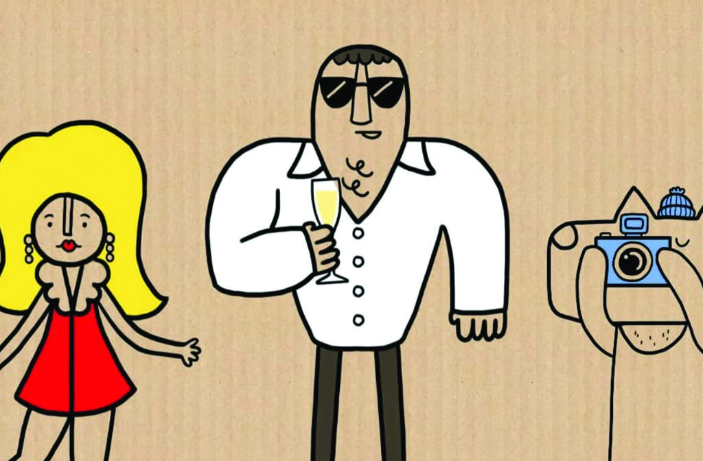 Cartoon characters from the Cardboard Clues' Murder in the Museum game at the Higgins Bedford