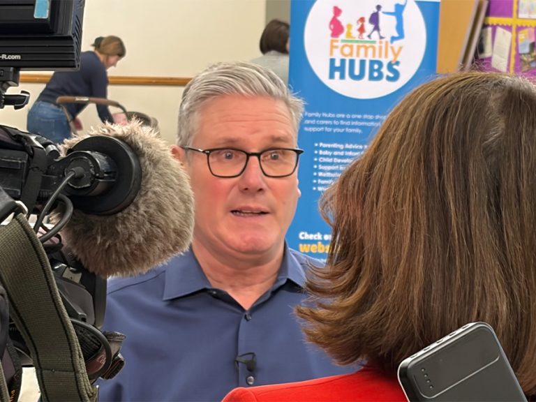 PM Keir Starmer being interviewed by media at Bedford Family Hub, St Mary's Church Hall, Goldington 8 January 2026. Image: Bedford Independent