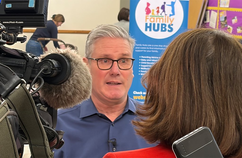 PM Keir Starmer being interviewed by media at Bedford Family Hub, St Mary's Church Hall, Goldington 8 January 2026. Image: Bedford Independent