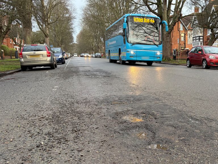 Pothole on De Parys Avenue 12 January 2026. Image: Bedford Independent