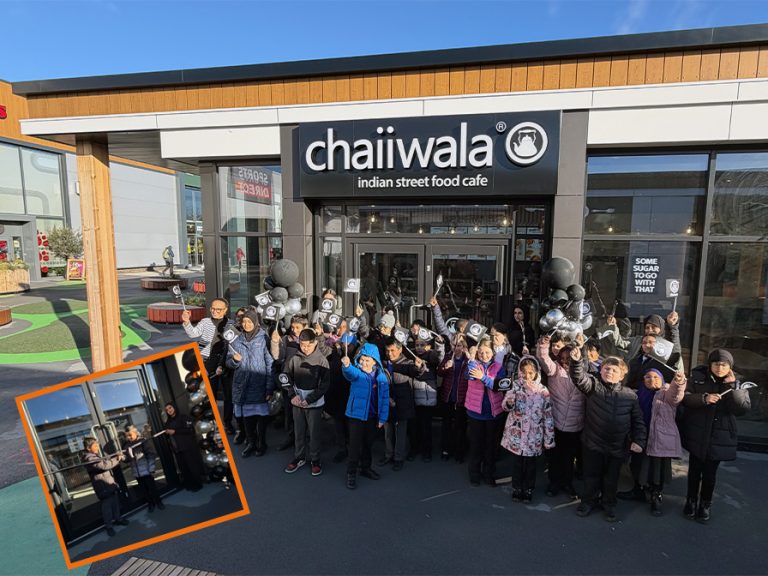 Pupils of Priory Primary School help open the new Chaiiwalla Cafe at Kempston Interchange Retail Park. Image: Bedford Independent