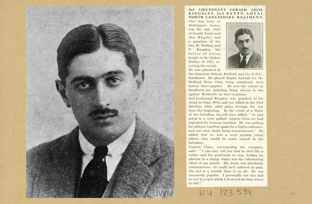 Second Lieutenant Gerald Cecil Kingsley Image: IWM HU 123594. (To enlarge the obituary for reading, click/tap on the image).