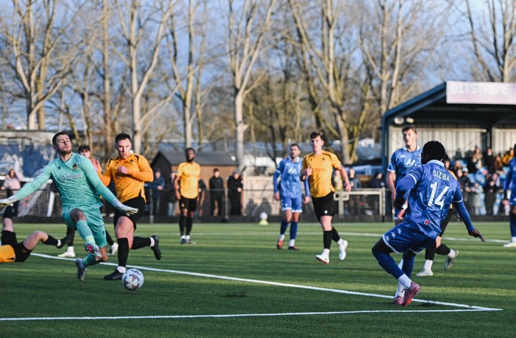Zanda Siziba sends a shot towards the Southport goal at The Eyrie