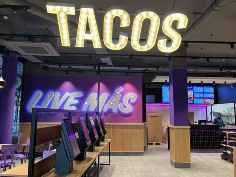 The interior of the new Taco Bell restaurant on Riverside Square opening in December 2025