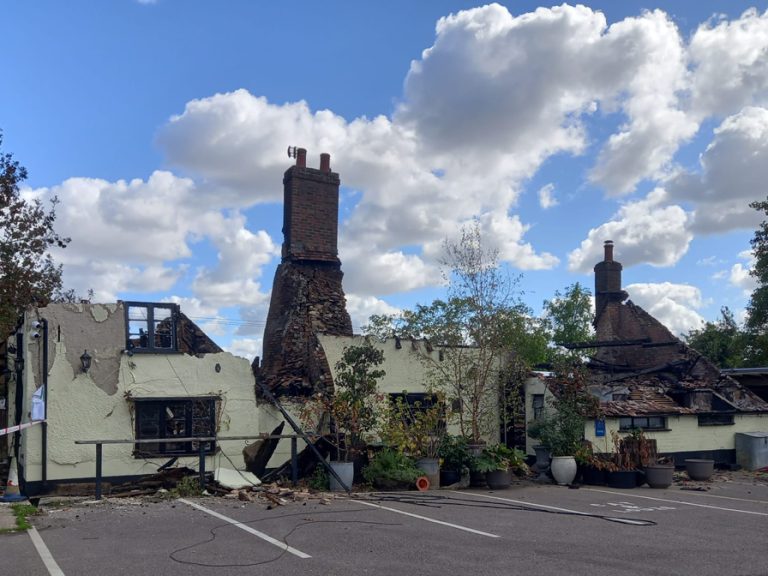 The remains of The Chequers pub in Wootton following the explosion