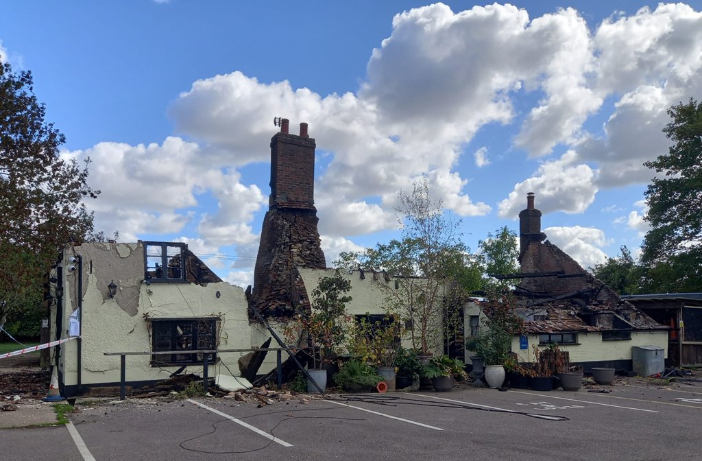 The remains of The Chequers pub in Wootton following the explosion