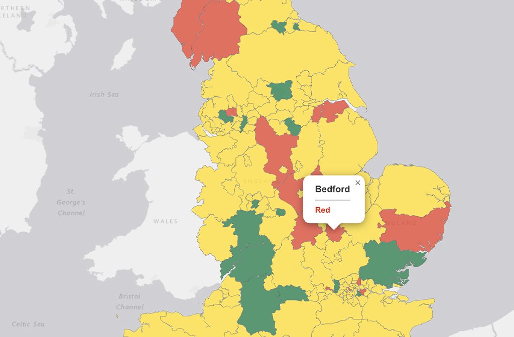UK Government Road Maintenance Ratings - Local Authority Map. Image: Contains public sector information licensed under the Open Government Licence v3.0.