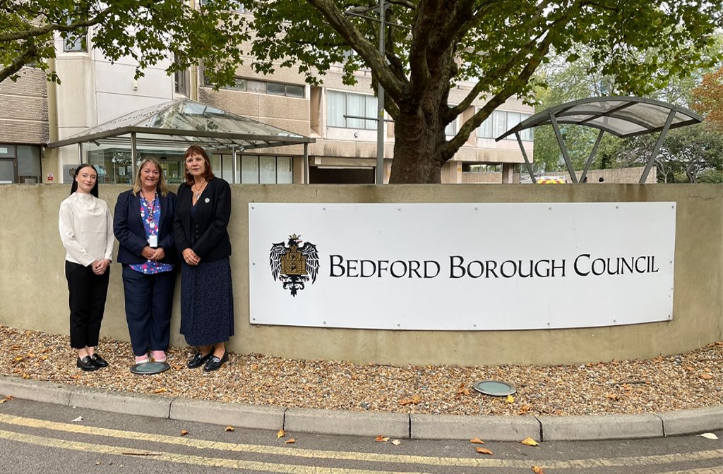(l-r) Emily Sparkes, Senior IDVA Victim Support; Claire Troon, Senior Officer Domestic Abuse Strategy & Intervention; Cllr Jane Walker. Image: Bedford Borough Council