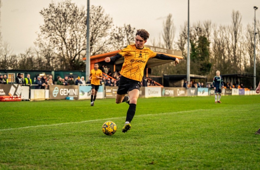 Ben Stevens of Real Bedford against Stratford Town in February 2026