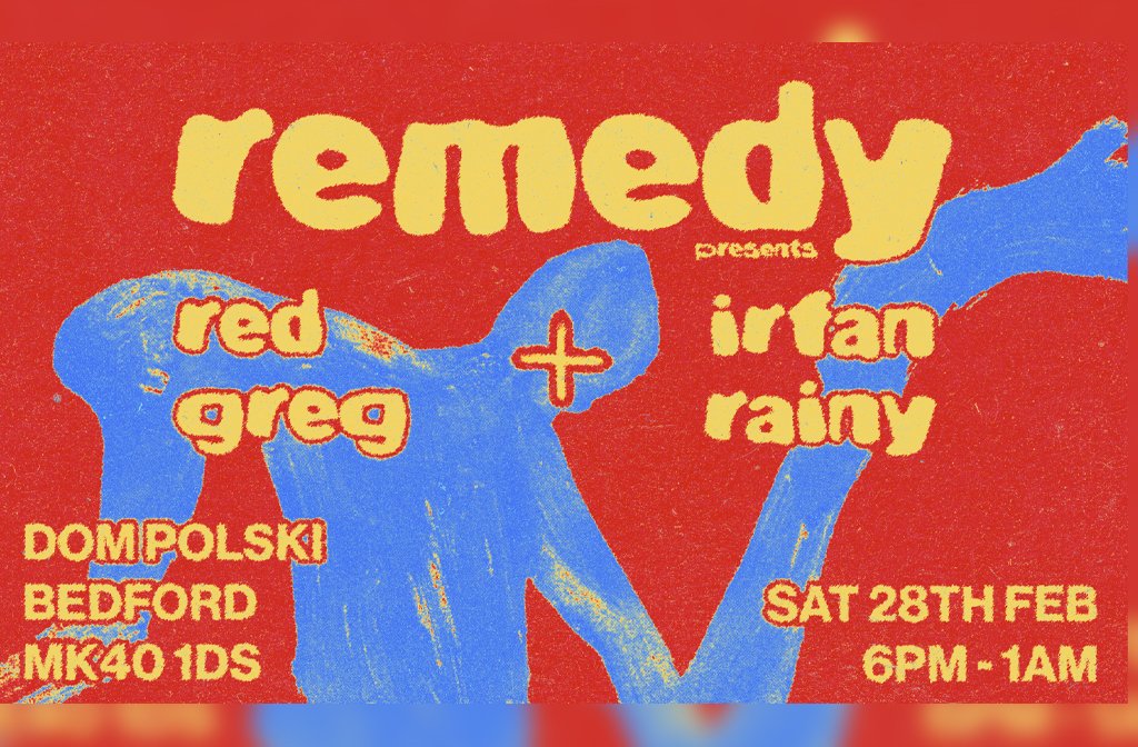 A poster for the club night Remedy featuring an abstract blue body