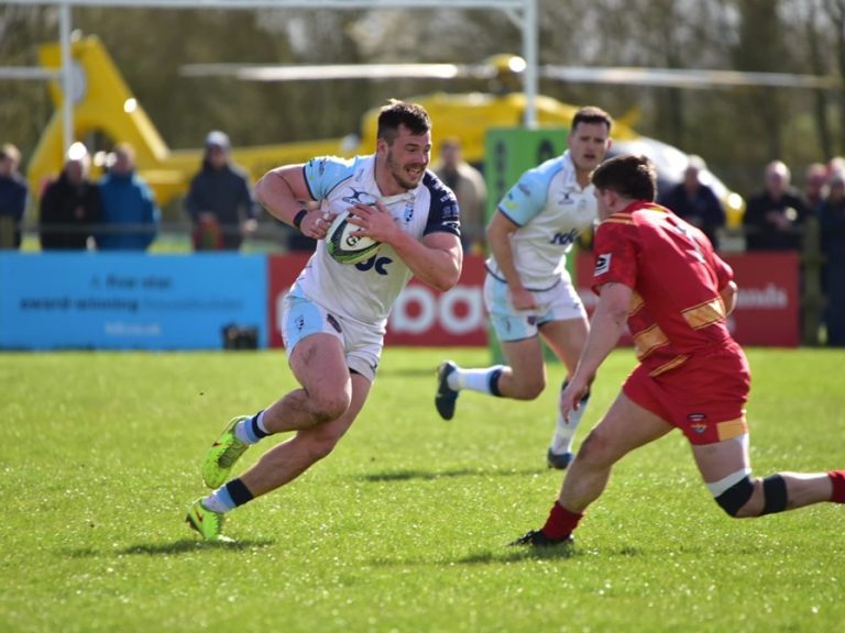 Bedford Blues player against Cambridge at Ellgia Fields in March 2026