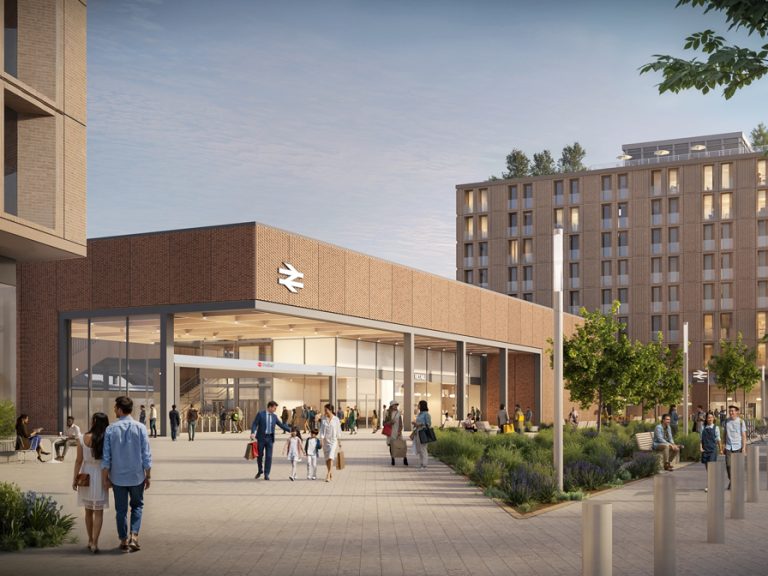 Artist's impression of the new Bedford Midland Station main entrance. Image EWR Co