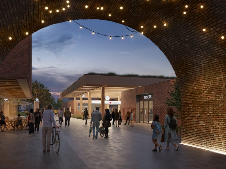 Artist's impression of the west entrance to Bedford Station.