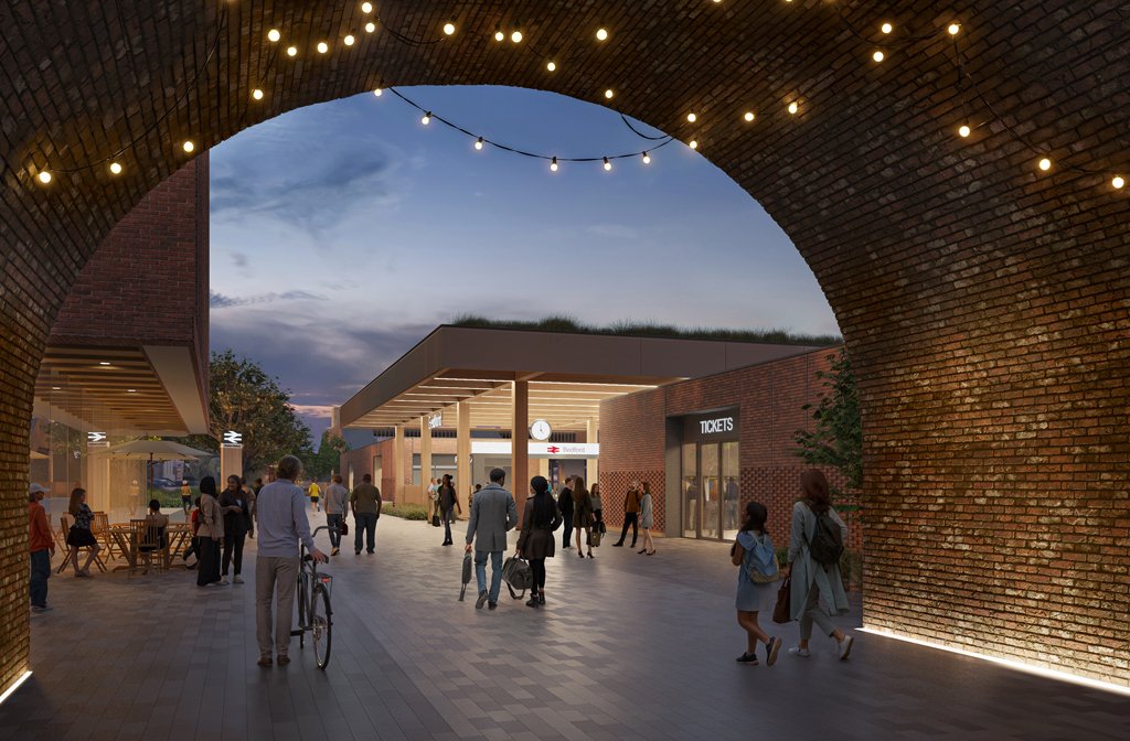 Artist's impression of the west entrance to Bedford Station.