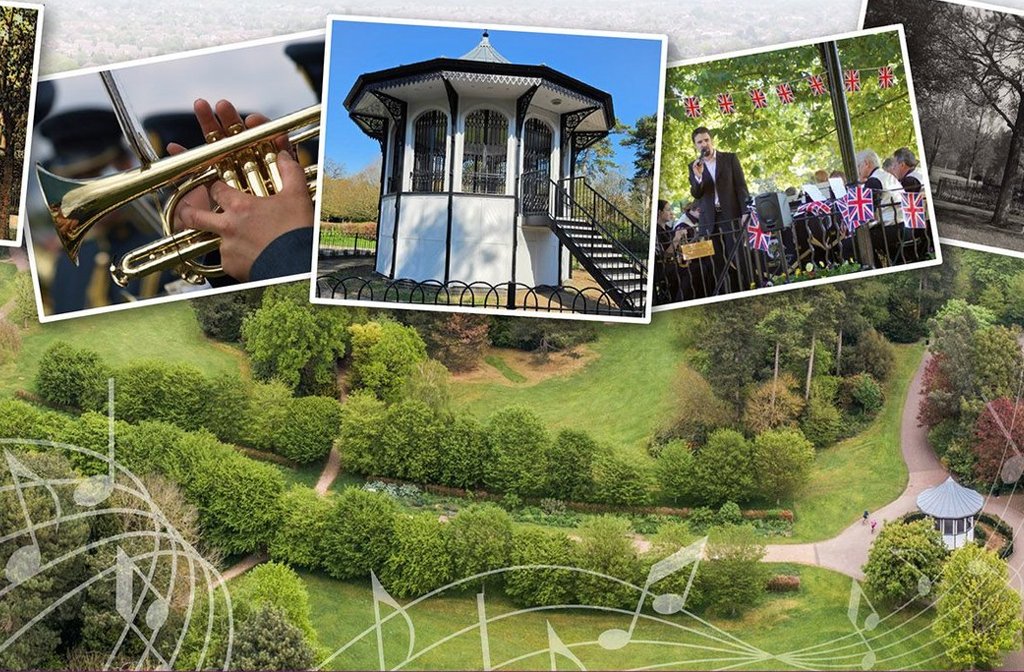 A montate of photos of the recently renovated bandstand in Bedford Park
