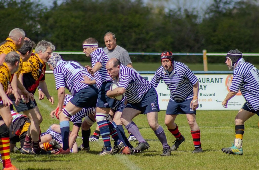 Bedfordshire Barbarians Super Vets in action in Middlesex in April 2026