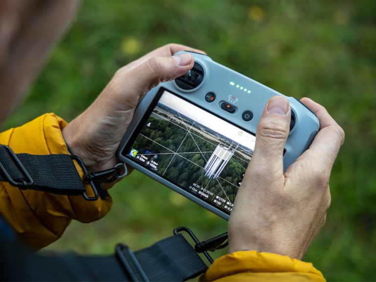 Close-up of a drone remote controller held in hands by the pilot. Image: Schager/Bedford Independent