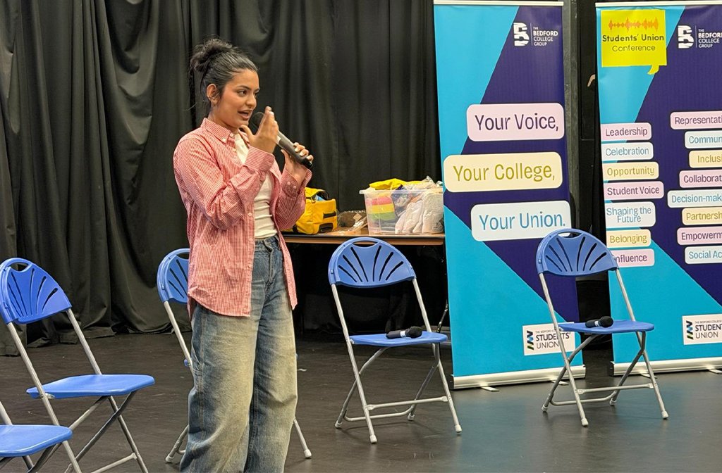 Iqra Qadeer speaking at a student voice conference in March 2026. Image: Iqra Qadeer.