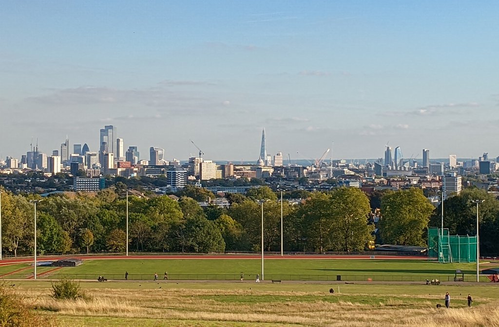 The London skyline viewed from the top of Parliament Hill