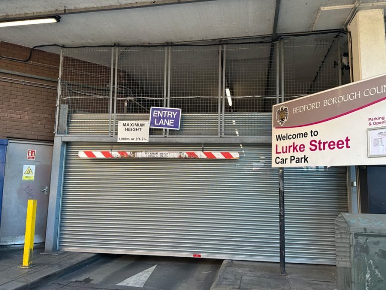 The entrance to Lurke Street car park while it is closed for emergency repairs