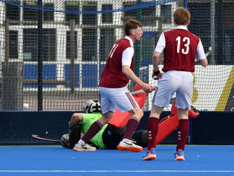 Bedford Hockey Club Men's 1st XI score one of seven goals against Cambridge City