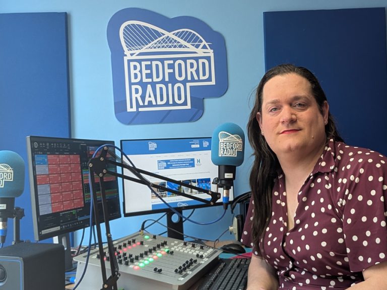 Rebecca Steers in the Bedford Radio studio