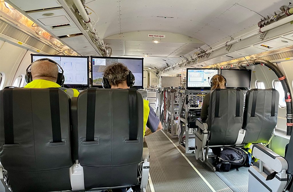 Scientists aboard the FAAM Research Aircraft which is based at Cranfield. Image National Centre for Atmospheric Sciencejpg