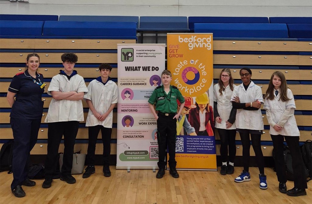 Students and staff on who took part in Taste of the Workplace Image Bedford Giving