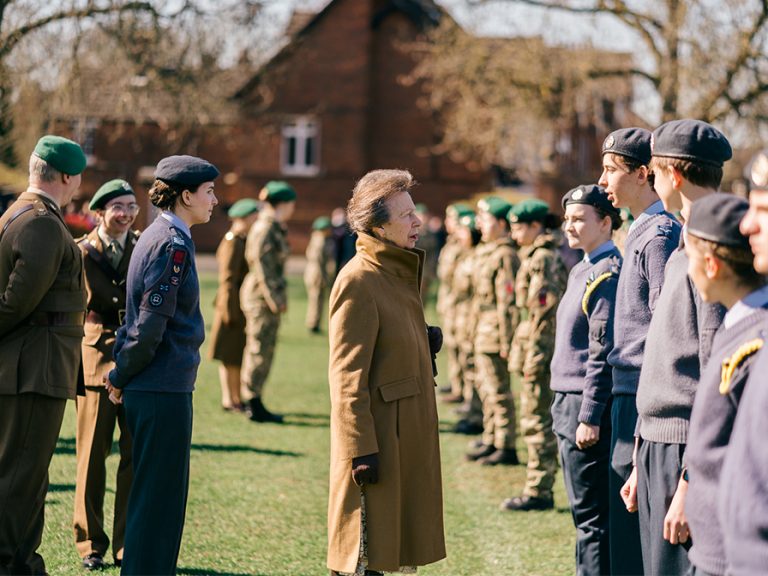 The Princess Royal inspecting cadets of Bedford's CCF at Bedford School 18 March 2026. Image: Bedford School