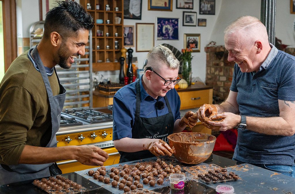 (l-r) Chocolatier Aneesh Popat, Shay and Shay's dad Image Creating Memories Rob Johns