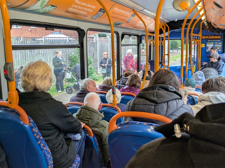 A packed 53 bus at the Marshal Court stop on Hillgrounds, Kempston at 09:56 on 20 April 2026. Image: Jason Gurr