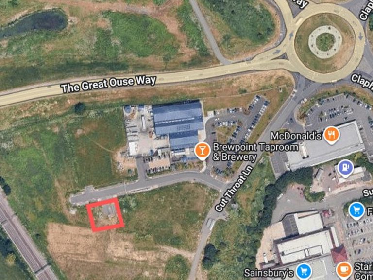 Approximate location for planned coffee drive-thru near the Fairhill roundabout near Clapham in Bedford