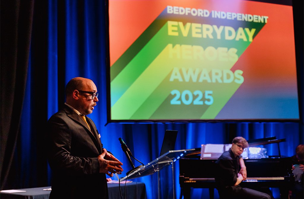 Bedford Independent editor, Paul Hutchinson at the Bedford Independent Everyday Heroes Awards 2025