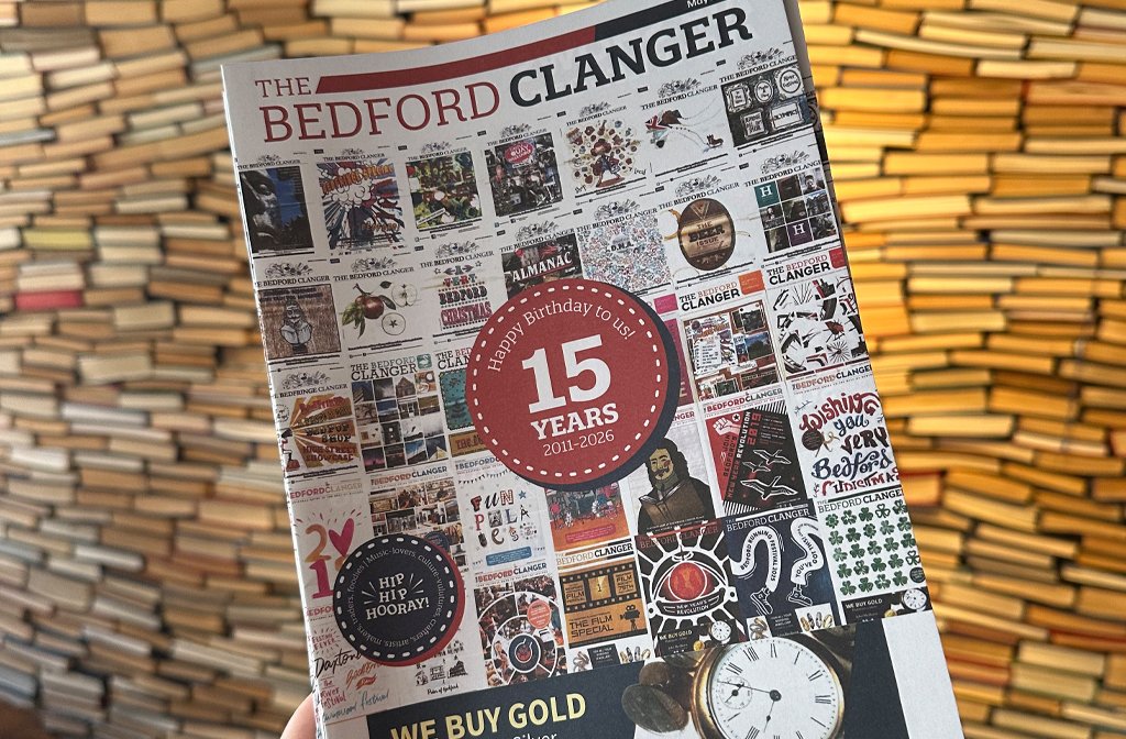 The cover of the 15th anniversary issue of the Bedford Clanger.
